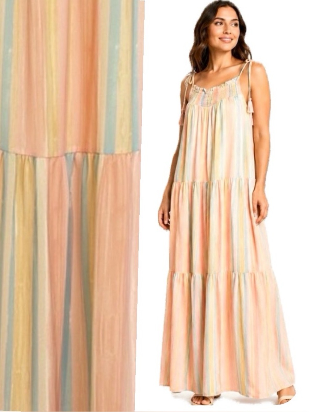 Love Collette, Pastel Stripe Tiered Maxi Dress, Size M EUC
